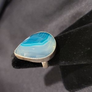 Teal Agate & Sterling silver ring Sz 6
